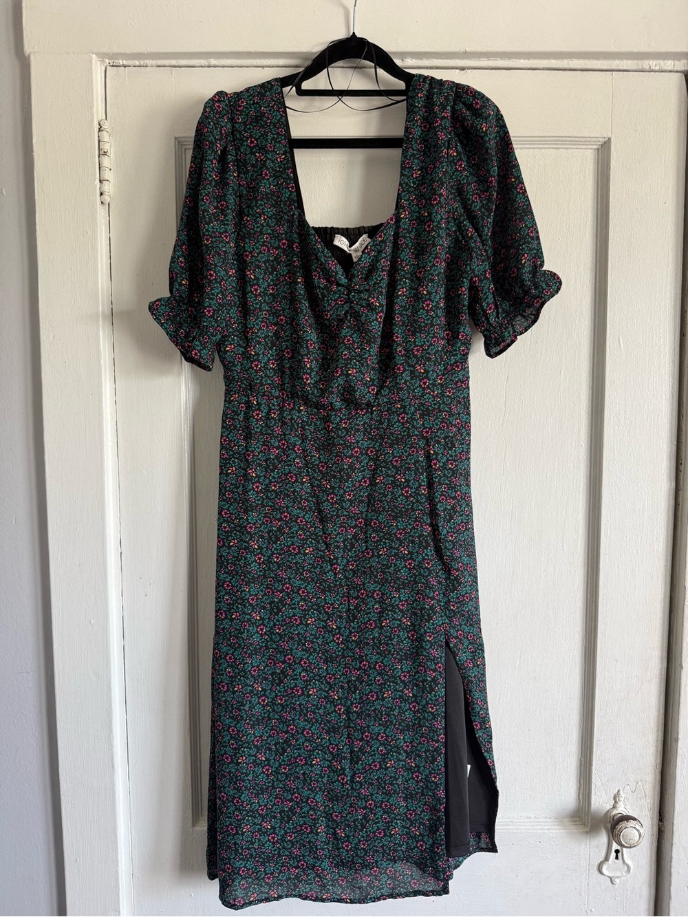 Women’s Green Floral Midi Dress with Pink Accents